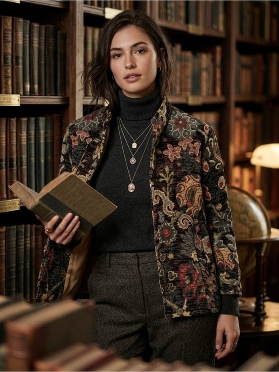 Orvis Jackets & Blazers - Vintage 90s Orvis Floral Chenille Tapestry Open-Front Jacquard Jacket S Academia
